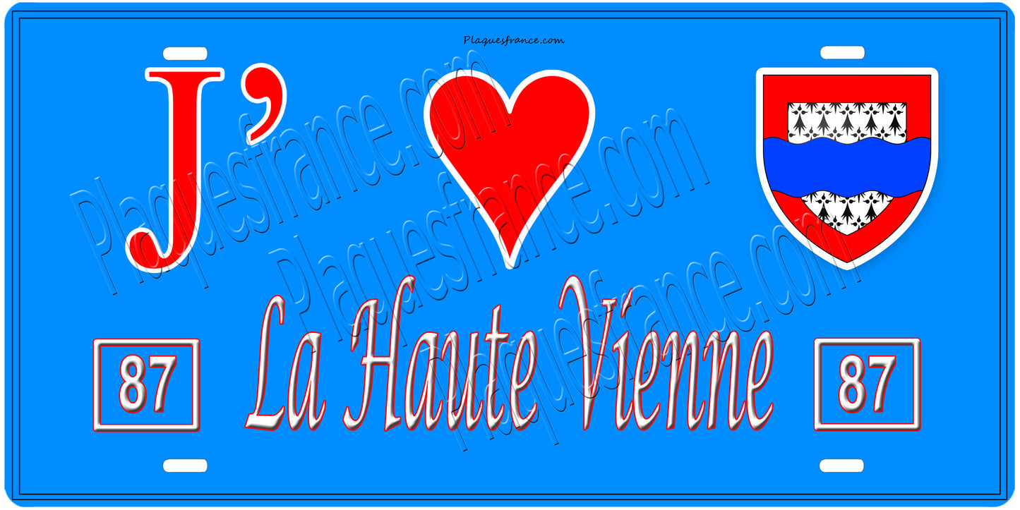 Plaque métal décorative, J' ❤️La Haute Vienne (87)