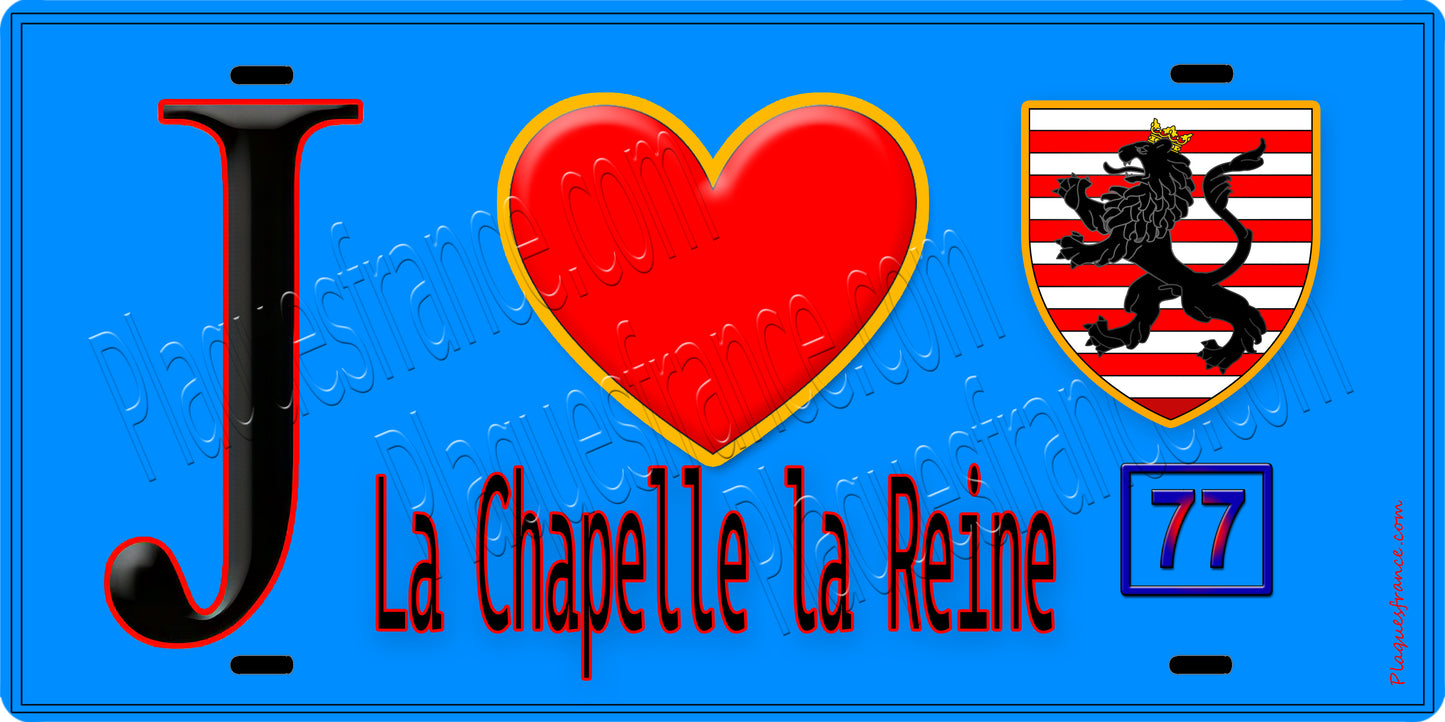 Plaque métal décorative J' ❤️La Chapelle-la-Reine, Seine et Marne (77) fond bleu