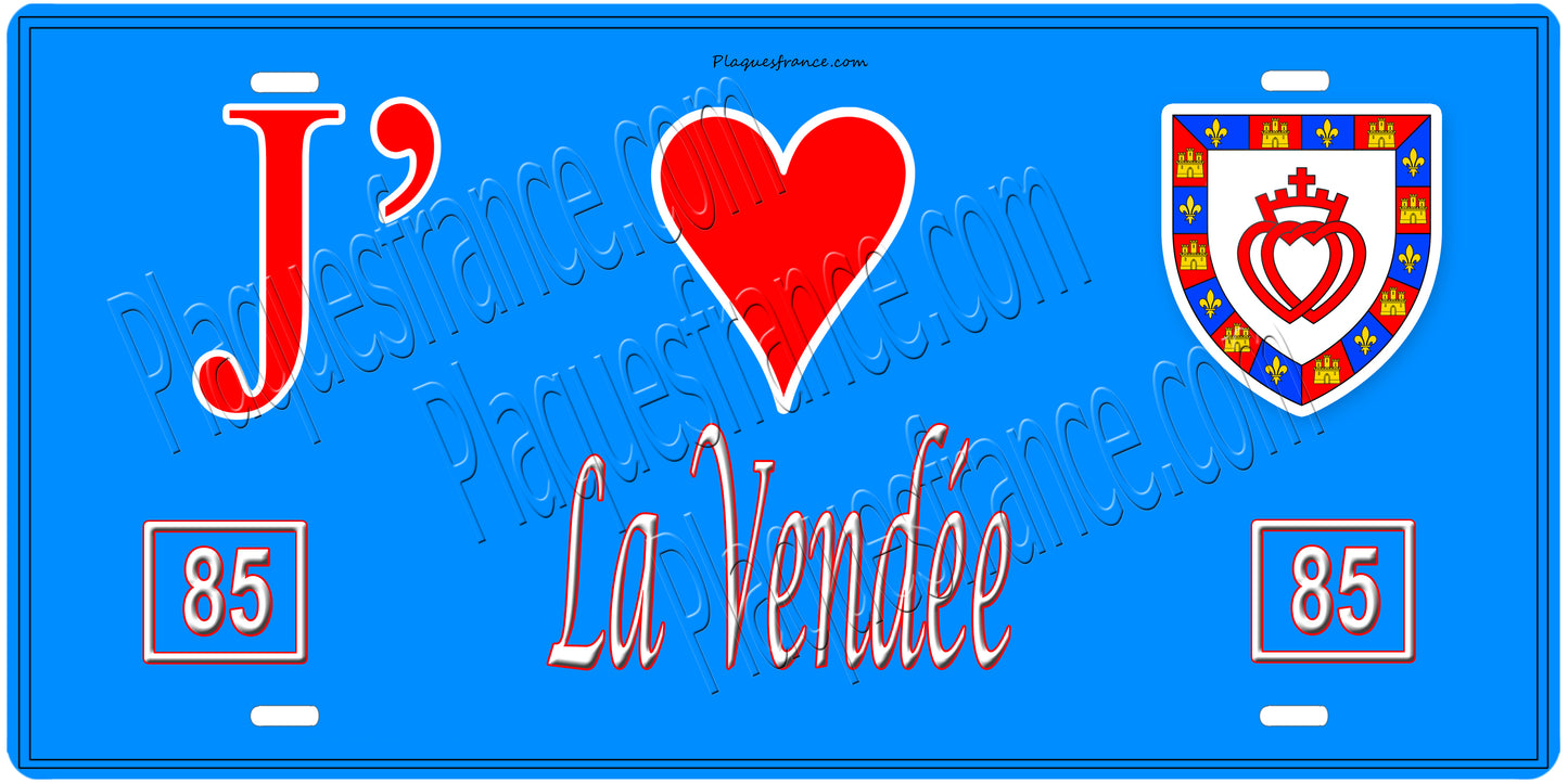 Plaque métal décorative, J' ❤️La Vendée (85), Pays de la Loire
