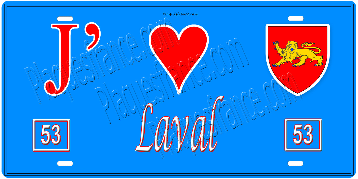 Plaque métal décorative, J' ❤️Laval, Mayenne 53