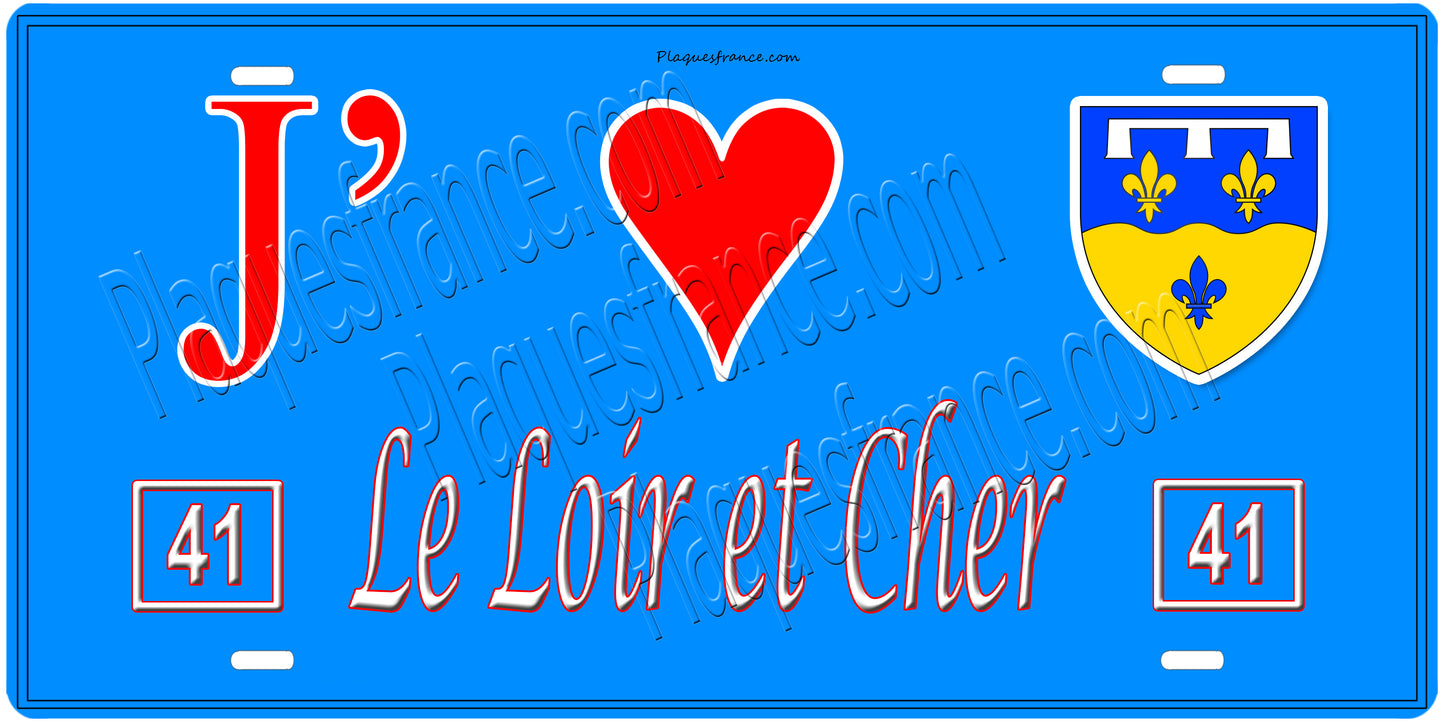 Plaque métal décorative J' ❤️ Le Loir et Cher (41)