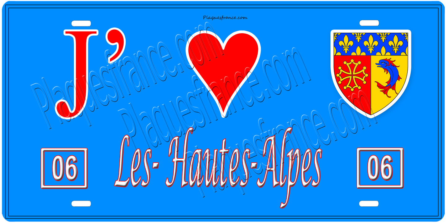 Plaque métal décorative, J' ❤️Les Hautes Alpes , région Provence, Alpes, Côte d'Azur
