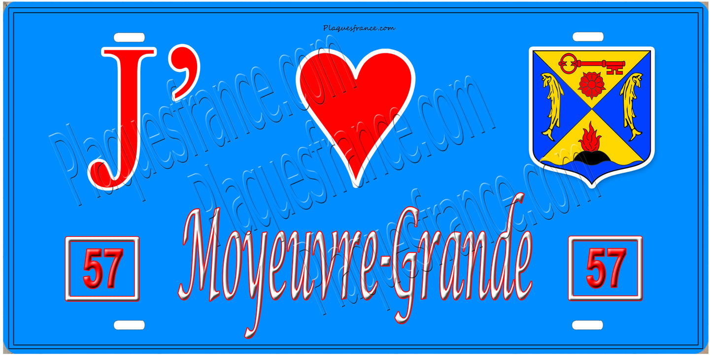 Plaque métal décorative 15 x 30 cm fond mur bleu 57 J' ❤️ Moyeuvre-Grande, canton Hayange Moselle 57