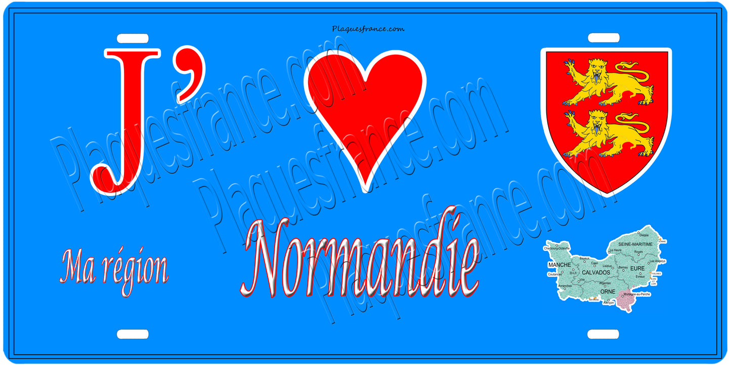 Plaque métal décorative, J' ❤️Ma région La Normandie France