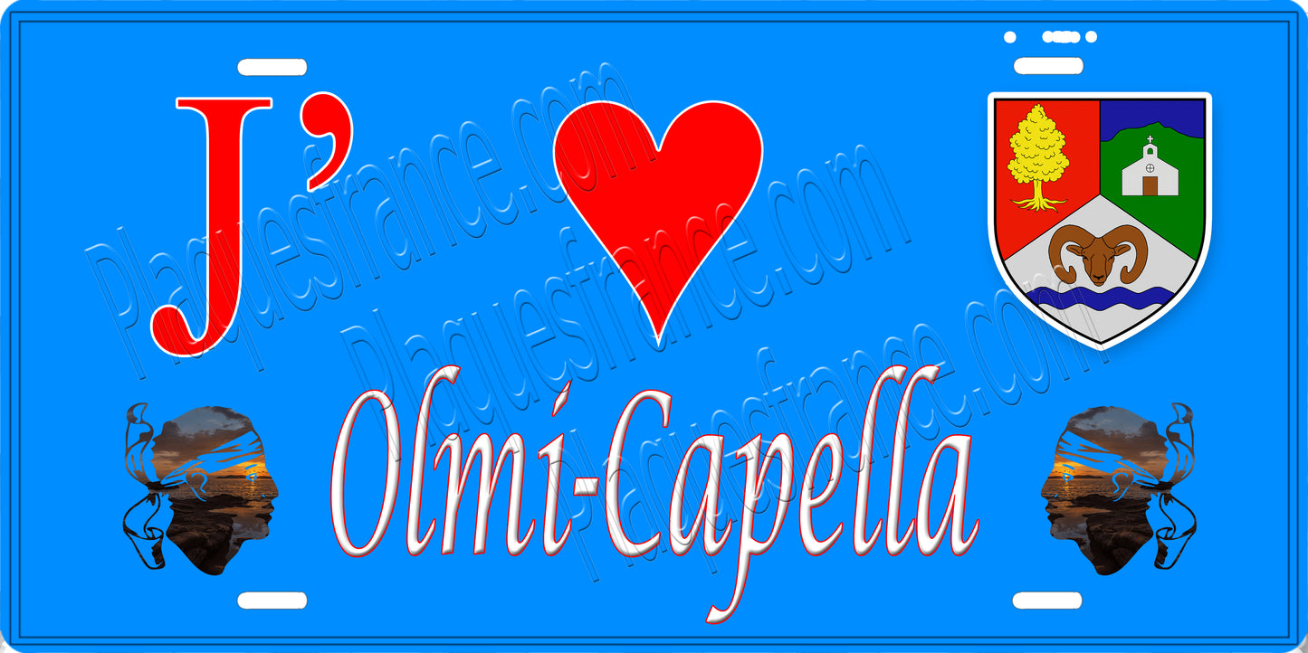 Plaque métal décorative 15 x 30 cm bleu J' ❤️ Olmi Cappella Canton de l'Île-Rousse Haute-Corse