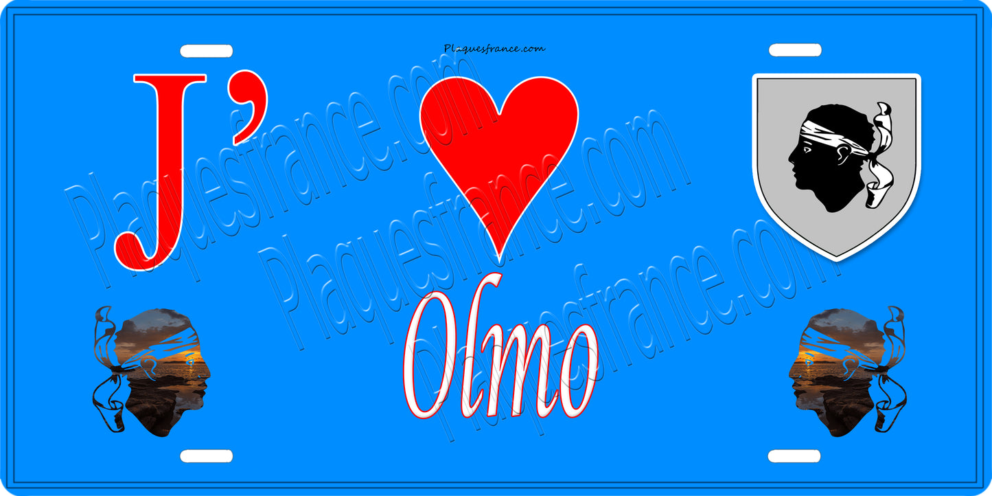 Plaque métal décorative 15 x 30 cm bleu J' ❤️ Olmo Canton de Golo-Morosaglia Haute-Corse