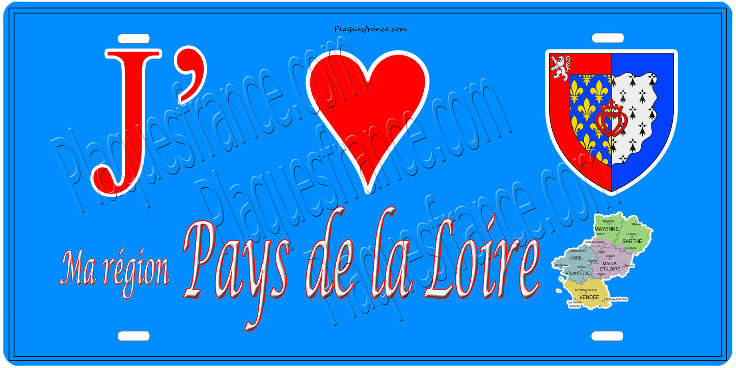 Plaque métal décorative J' ❤️ Ma région Pays de la Loire
