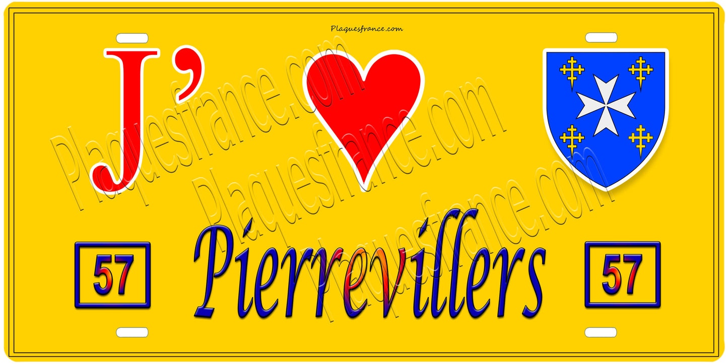 Plaque métal décorative 15 x 30 cm fond mur jaune 57 J' ❤️Pierrevillers , canton Rombas 57