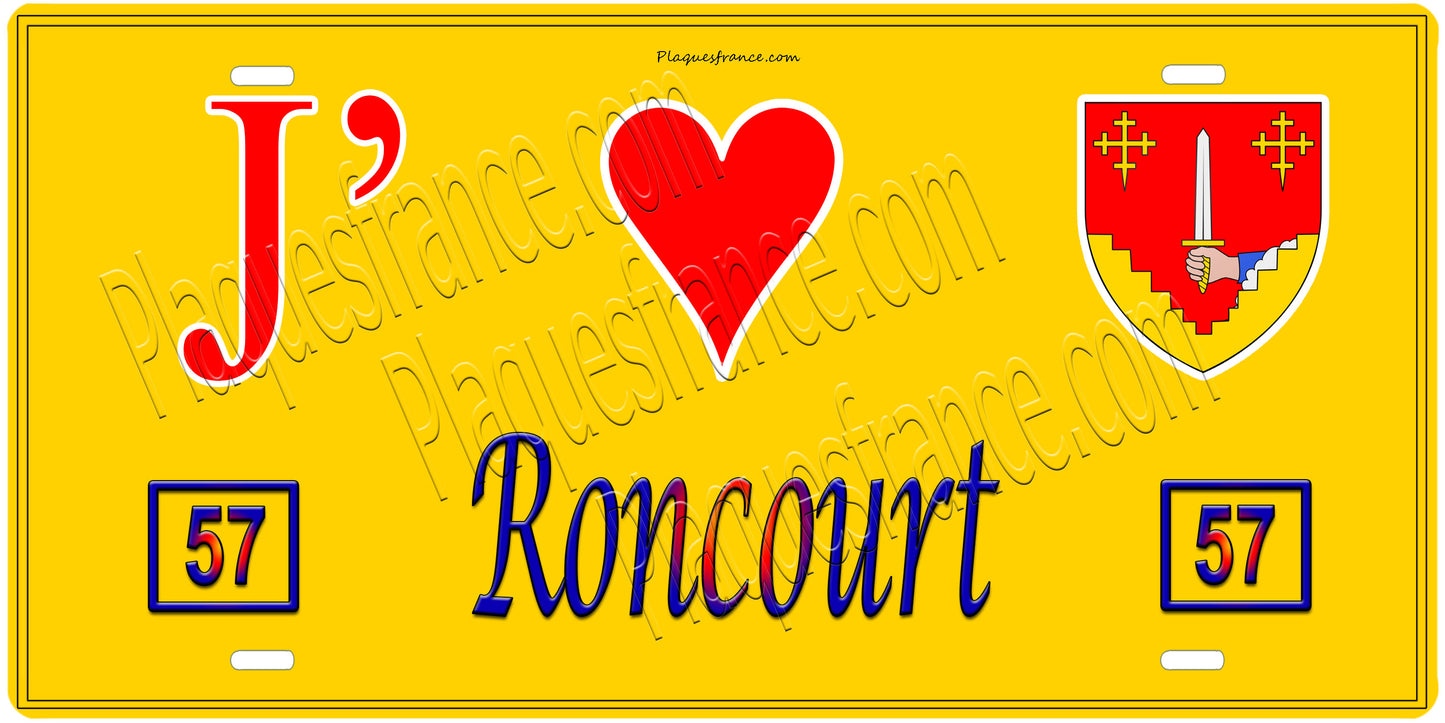 Plaque métal décorative 15 x 30 cm fond mur jaune 57 J' ❤️Roncourt, canton Rombas 57