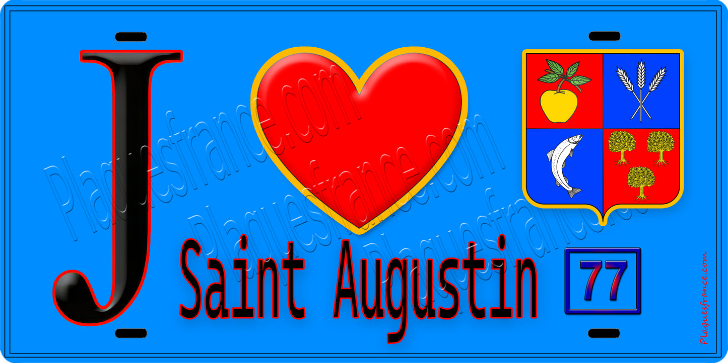 Plaque métal décorative J' ❤️Saint-Augustin, Seine et Marne (77) fond bleu