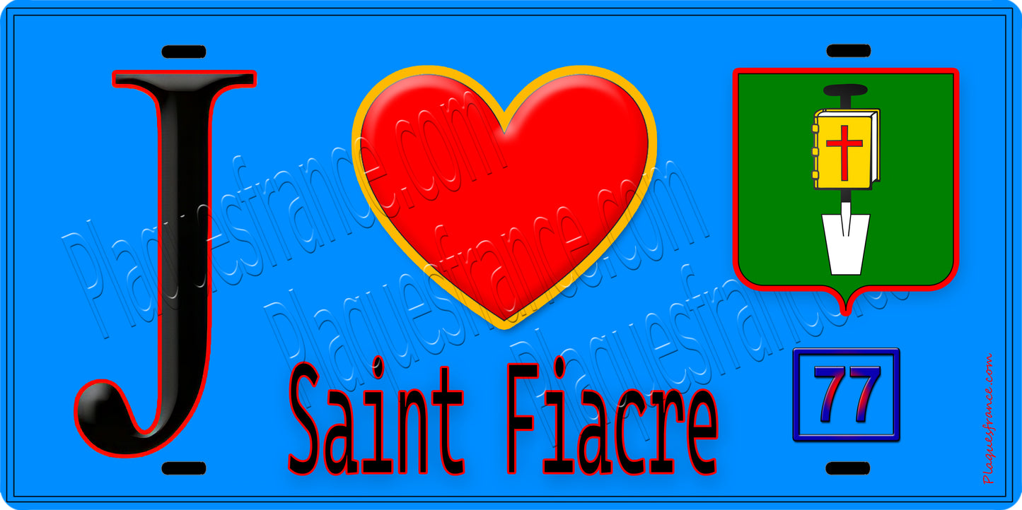 Plaque métal décorative J' ❤️Saint-Fiacre, Seine et Marne (77) fond bleu