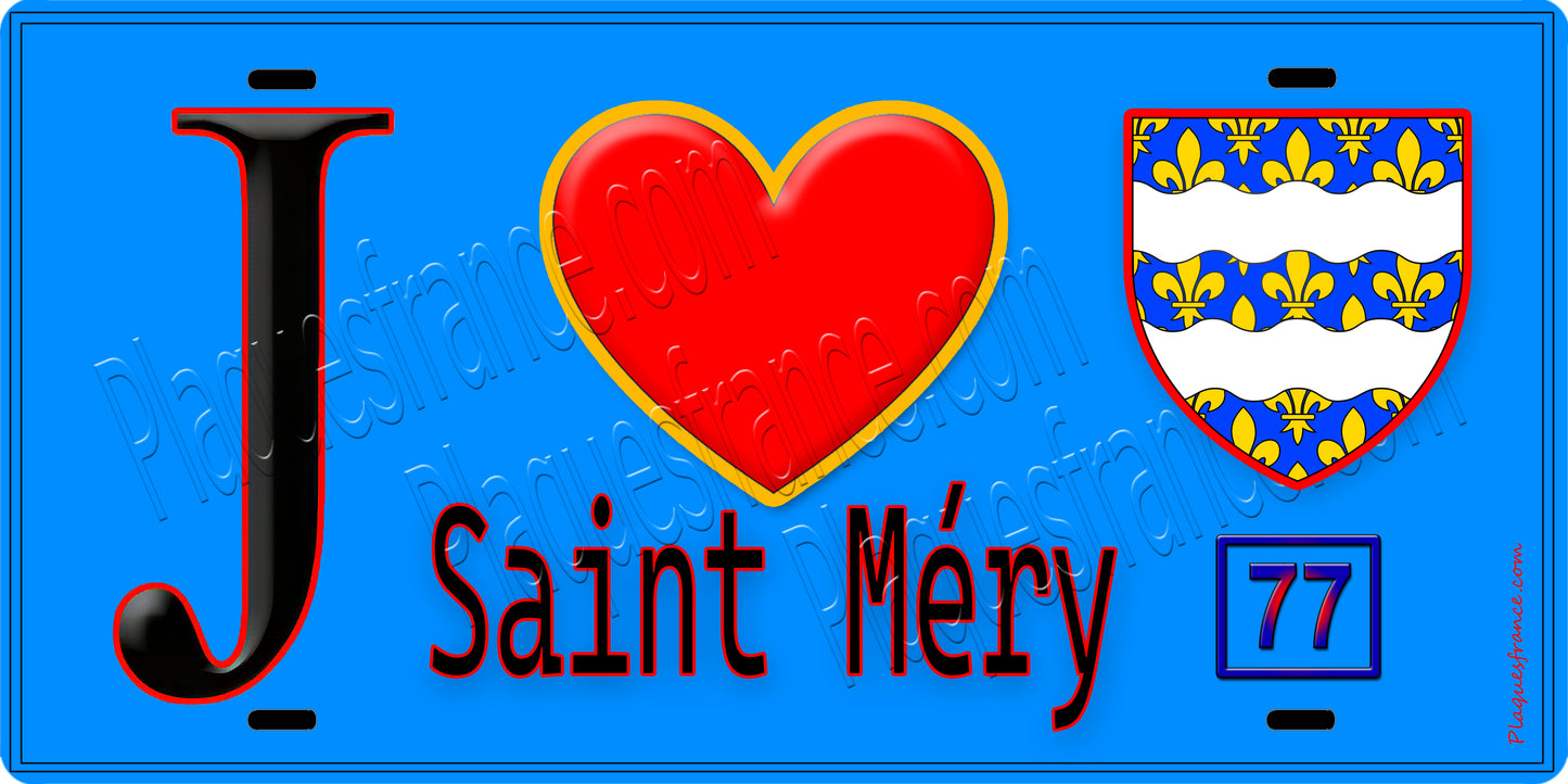 Plaque métal décorative J' ❤️Saint-Méry, Seine et Marne (77) fond bleu