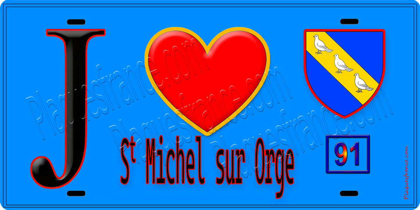 Plaque métal décorative J' ❤️Saint-Michel-sur-Orge, Essonne (91) fond bleu