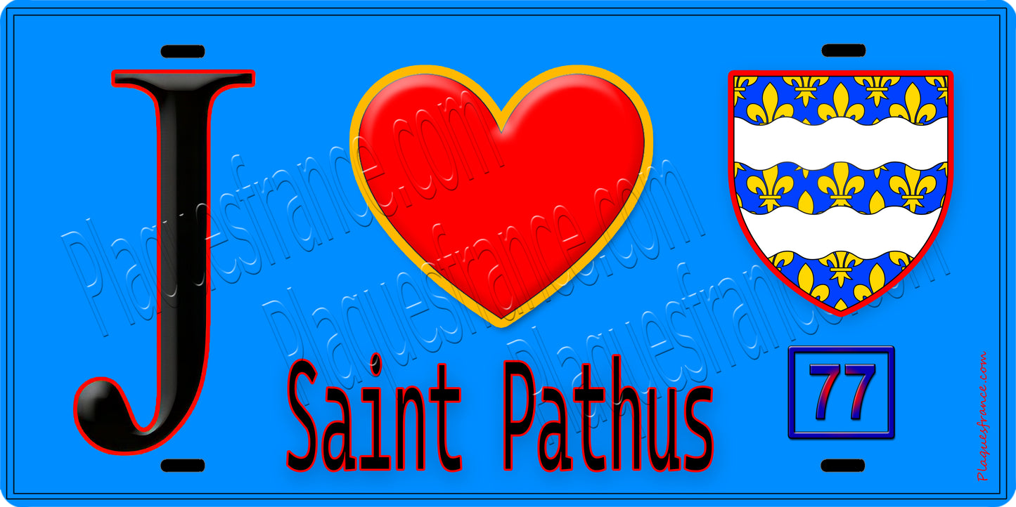 Plaque métal décorative J' ❤️Saint-Pathus, Seine et Marne (77) fond bleu