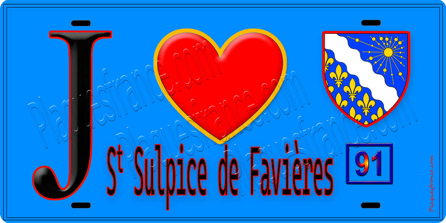 Plaque métal décorative J' ❤️Saint-Sulpice-de-Favières, Essonne (91)