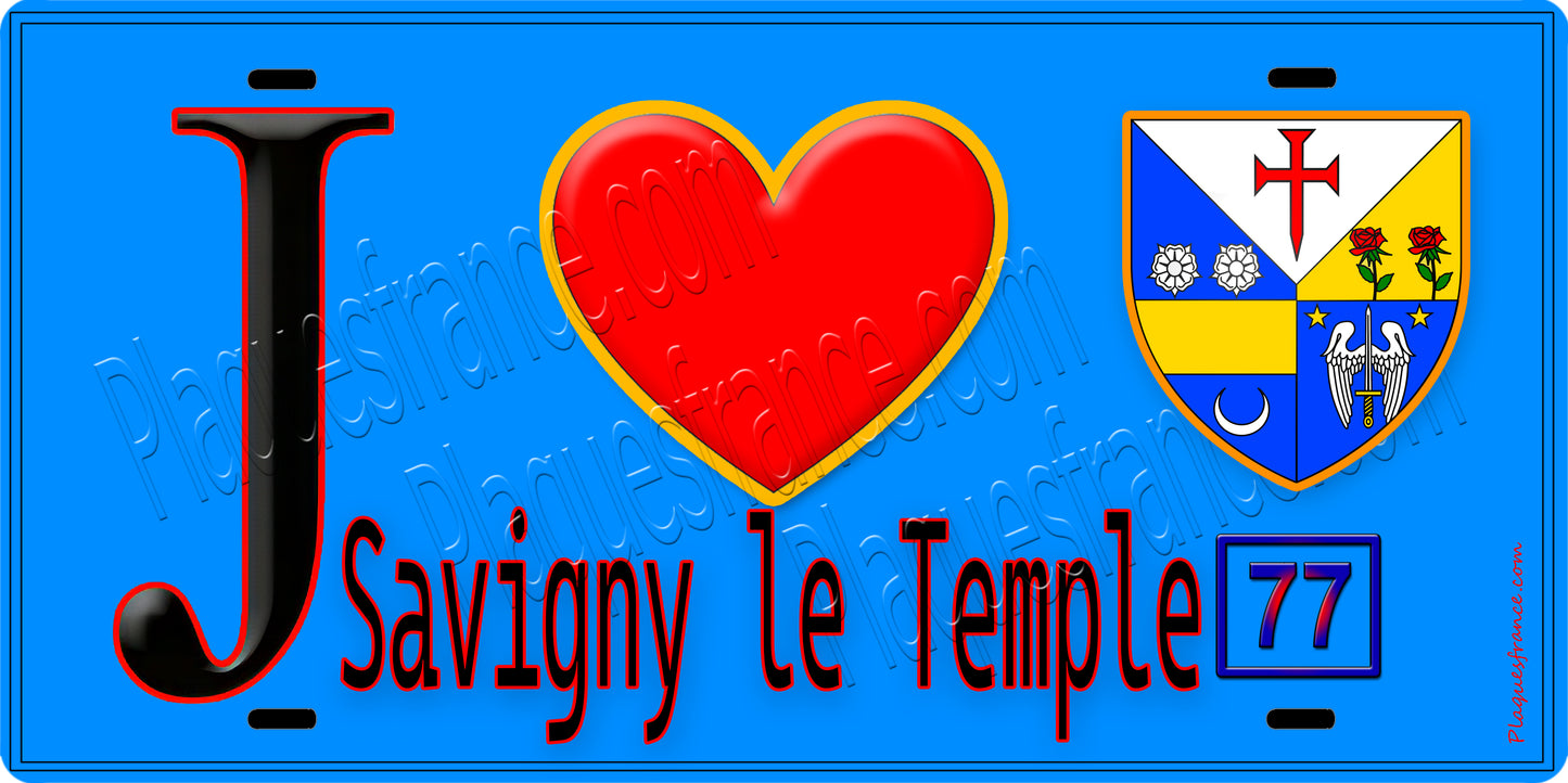 Plaque métal décorative J' ❤️Savigny-le-Temple, Seine et Marne (77) fond bleu