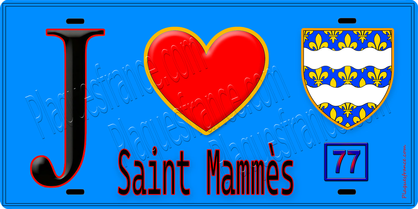 Plaque métal décorative J' ❤️Saint-Mammès, Seine et Marne (77) fond bleu