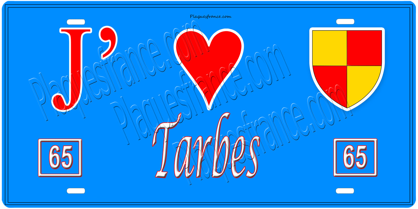 Plaque métal décorative, J' ❤️Tarbes, Hautes Pyrénées (85)