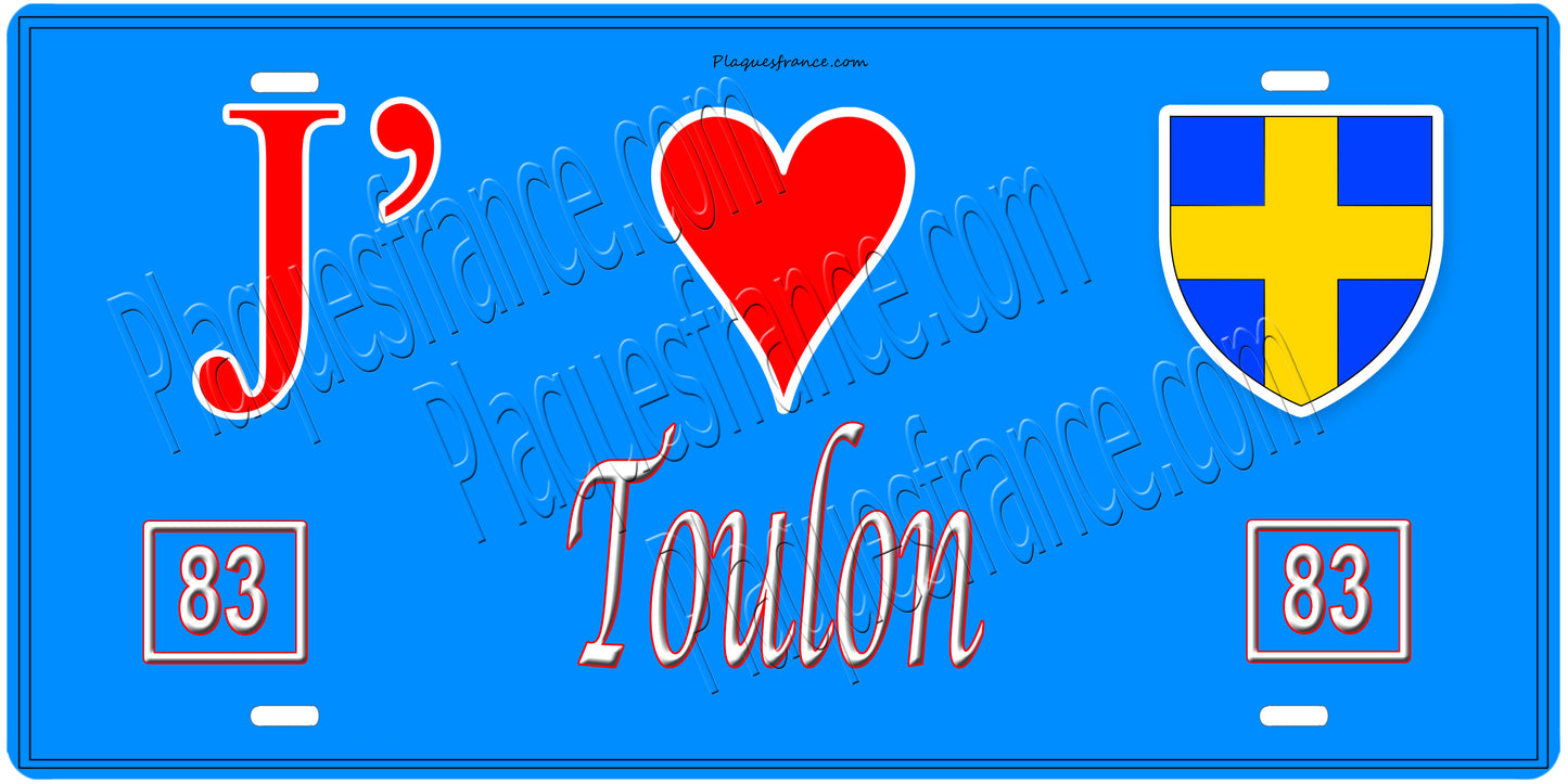 Plaque métal décorative, J' ❤️Toulon, Var fond mur bleu 83