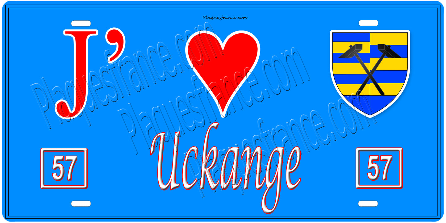 Plaque métal décorative 15 x 30 cm fond mur bleu 57 J' ❤️ Uckange, canton Fameck Moselle 57