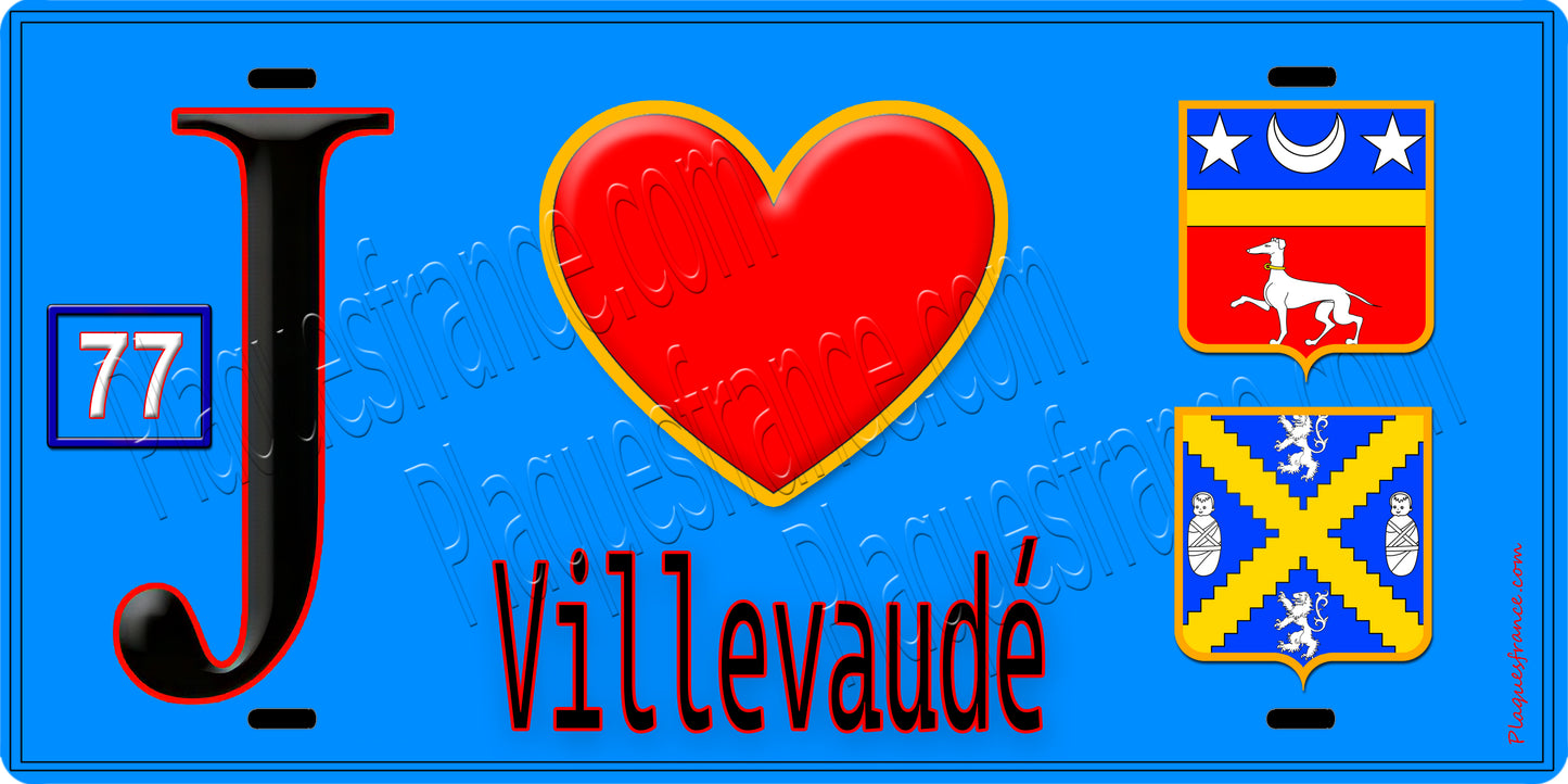 Plaque métal décorative J' ❤️Villevaudé, Seine et Marne (77)