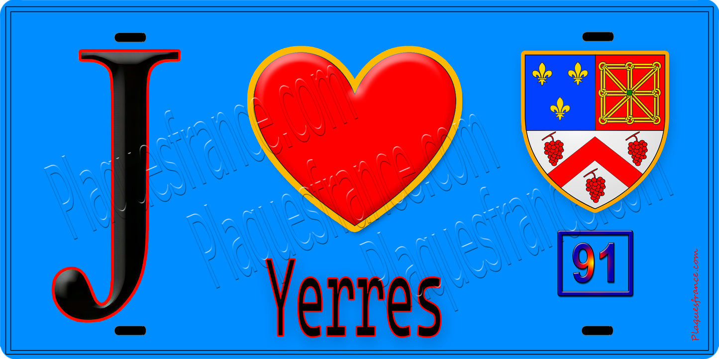 Plaque métal décorative J' ❤️Yerres, Essonne (91)