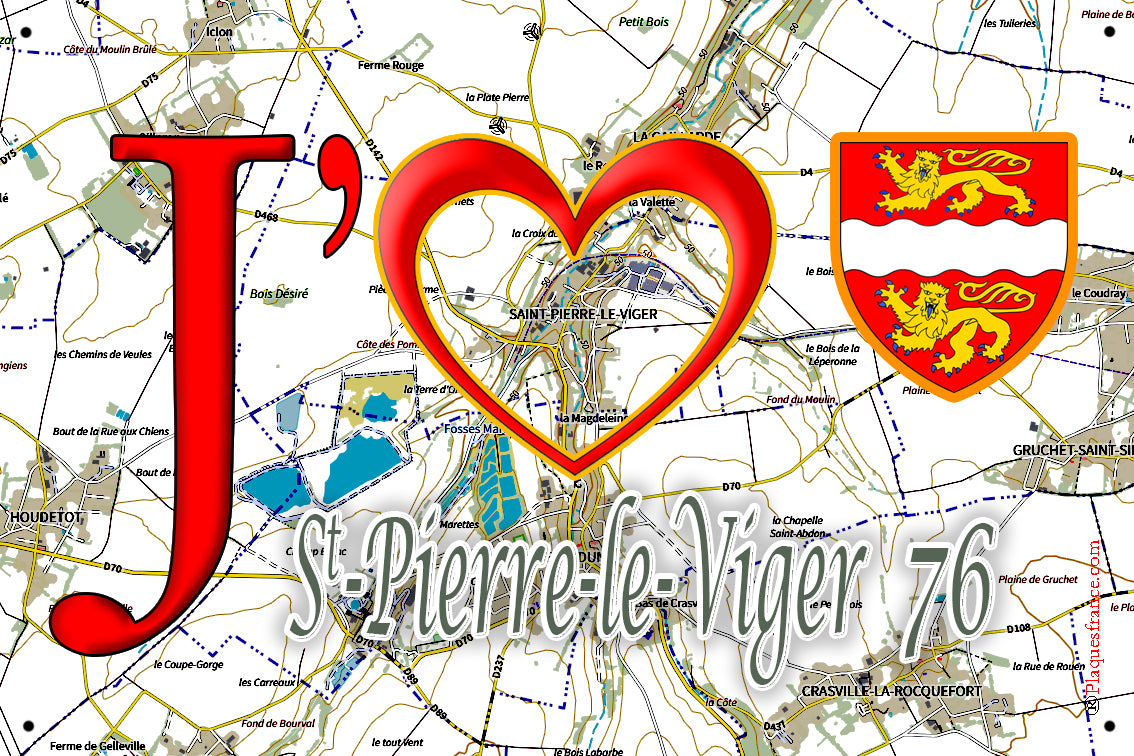 Plaque métal décorative 20 cm x 30 cm J' ❤️ Saint-Pierre-le-Viger, Seine Maritime (76)