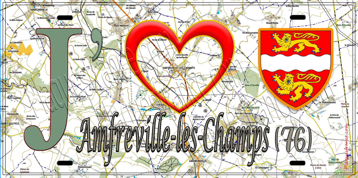 Plaque métal décorative 15X30 J' ❤️ Amfreville-les-Champs, Seine Maritime (76)