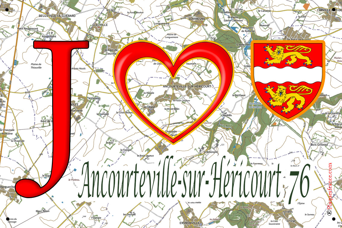 Plaque métal décorative 20 cm X 30 cm J' ❤️ Ancourteville-sur-Héricourt, Seine Maritime (76)