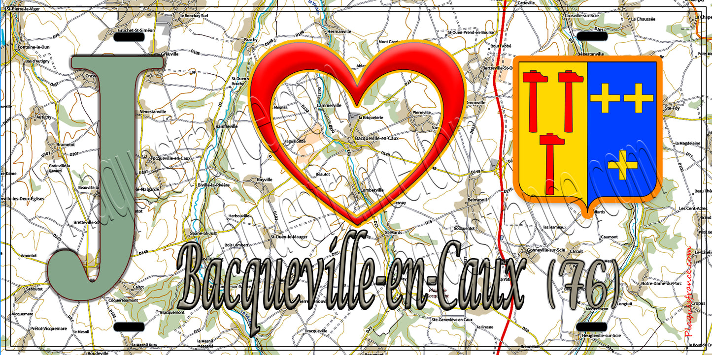 Plaque métal décorative 15x30 J' ❤️ Bacqueville-en-Caux, Seine Maritime (76) géo