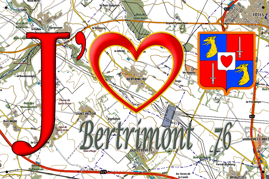 Plaque métal décorative 20 cm x 30 cm J' ❤️ Bertrimont, Seine Maritime (76)