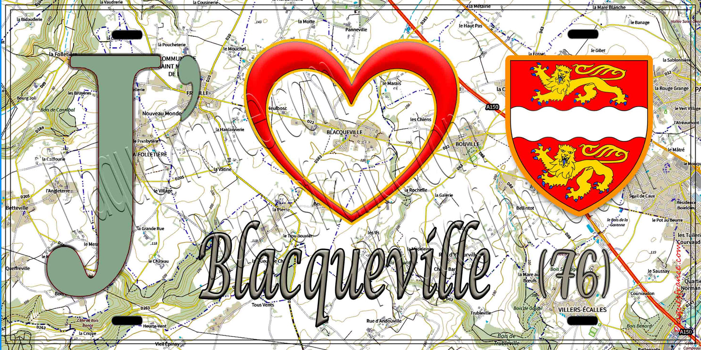 Plaque métal décorative 15X30 J' ❤️ Blacqueville, Seine Maritime (76)