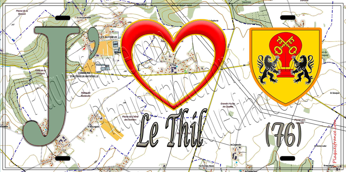 Plaque métal décorative 15X30 J' ❤️ Le Thil, Seine Maritime (76) géo