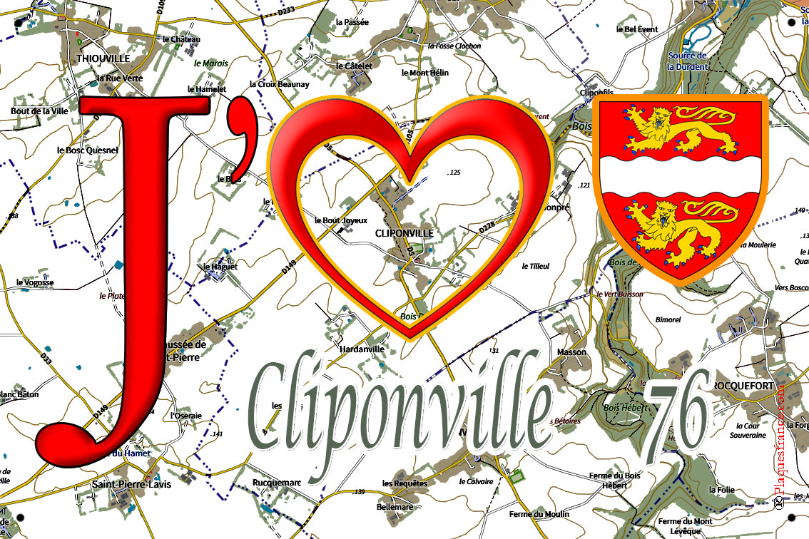 Plaque métal décorative 20 x 30 cm J' ❤️ Cliponville, Seine Maritime (76)