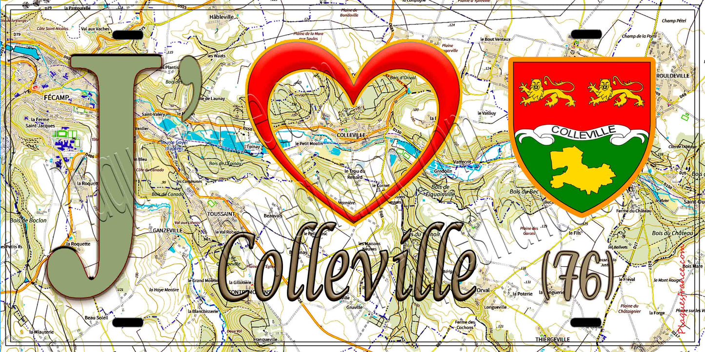Plaque métal décorative 15X30 J' ❤️ Colleville, Seine Maritime (76) géo