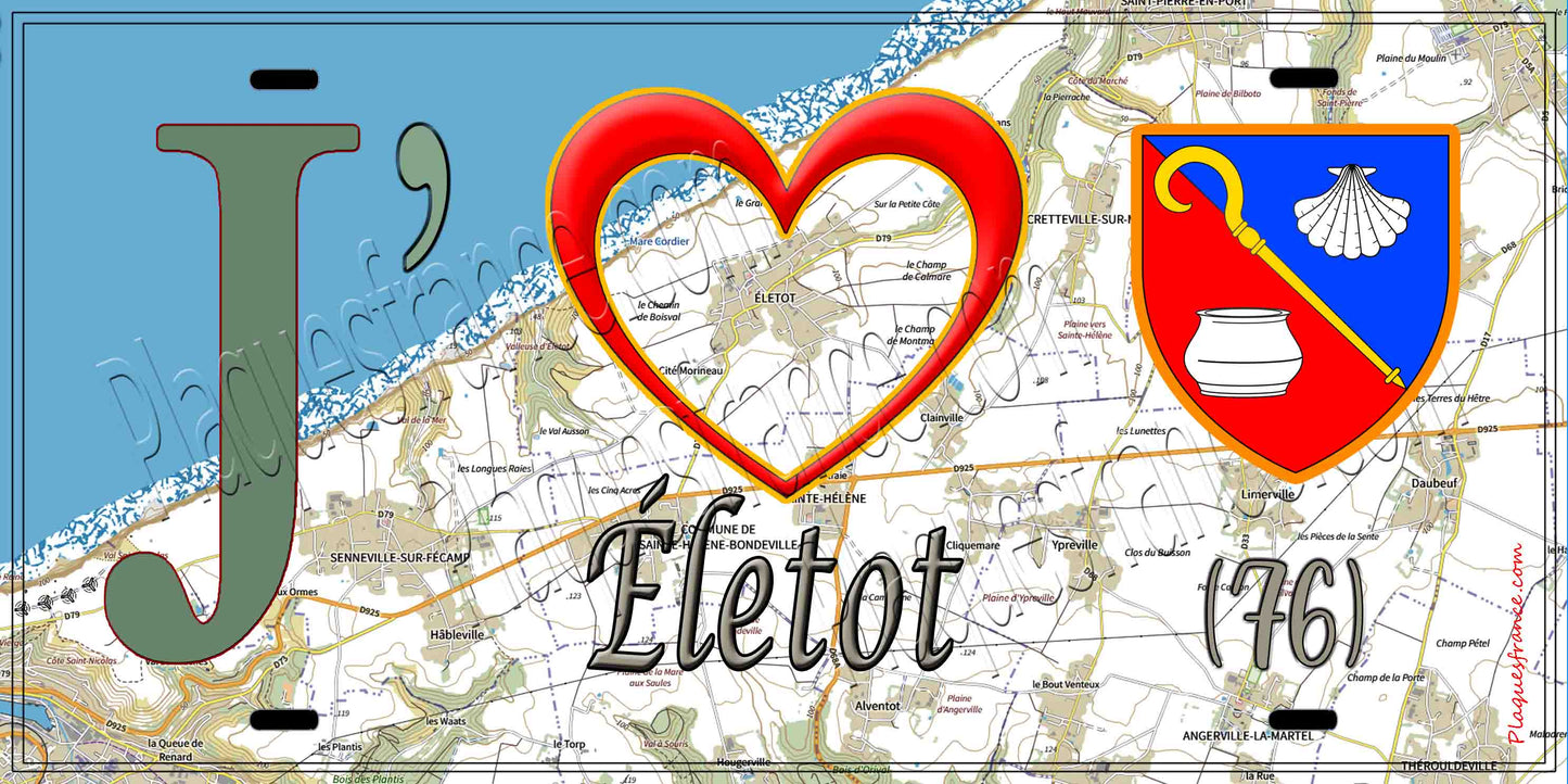 Plaque métal décorative 15X30 J' ❤️ Életot, Seine Maritime (76) geo