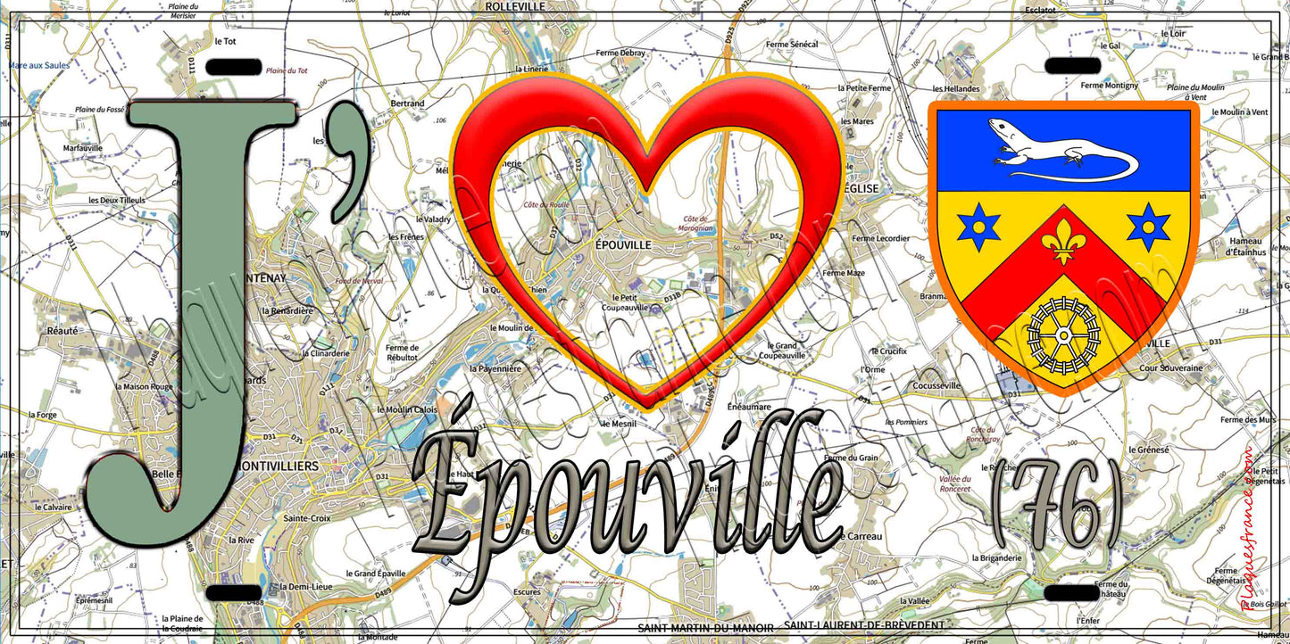 Plaque métal décorative 15X30 J' ❤️ Épouville, Seine Maritime (76) geo