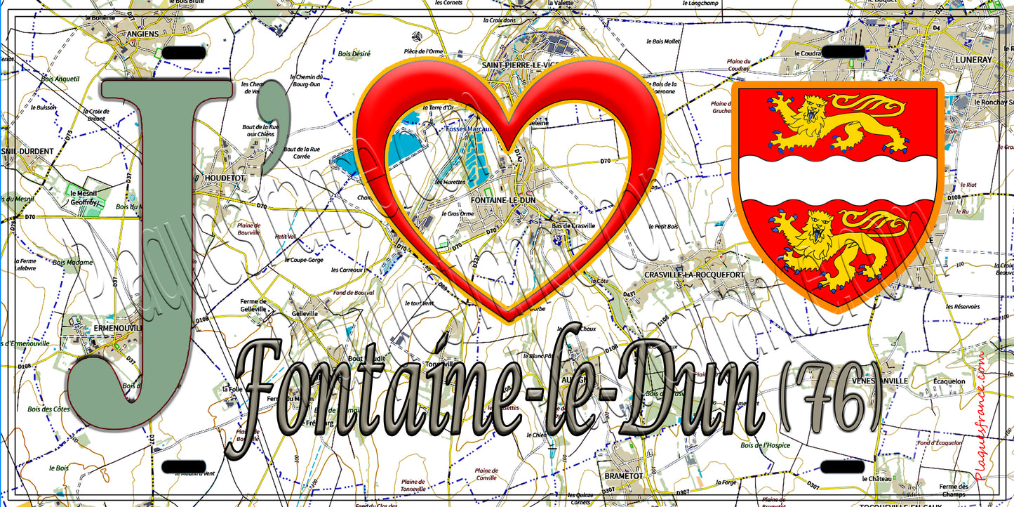 Plaque métal décorative 15X30 J' ❤️ Fontaine-le-Dun, Seine Maritime (76) géo