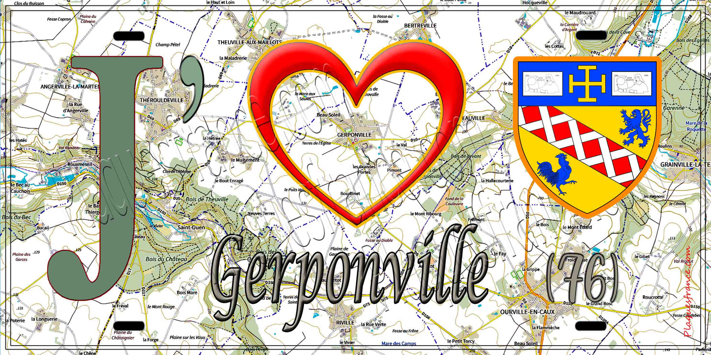 Plaque métal décorative 15X30 J' ❤️ Gerponville, Seine Maritime (76) geo
