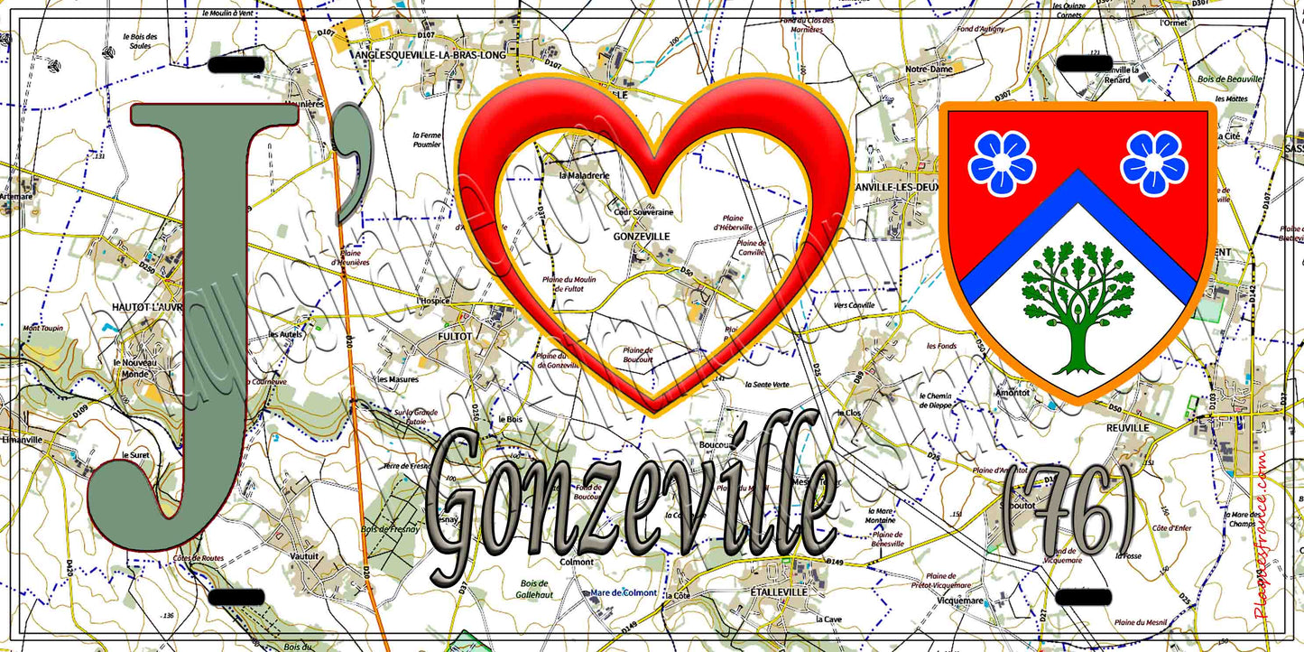 Plaque métal décorative 15X30 J' ❤️ Gonzeville, Seine Maritime (76) géo