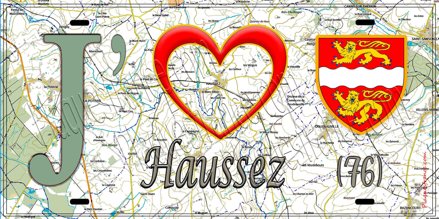 Plaque métal décorative 15X30 J' ❤️ Haussez, Seine Maritime (76) géo