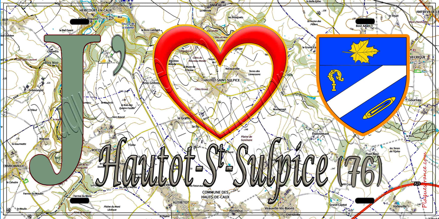 Plaque métal décorative 15X30 J' ❤️ Hautot-Saint-Sulpice , Seine Maritime (76) géo
