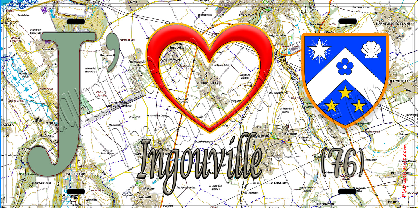 Plaque métal décorative 15X30 J' ❤️ Ingouville, Seine Maritime (76) géo