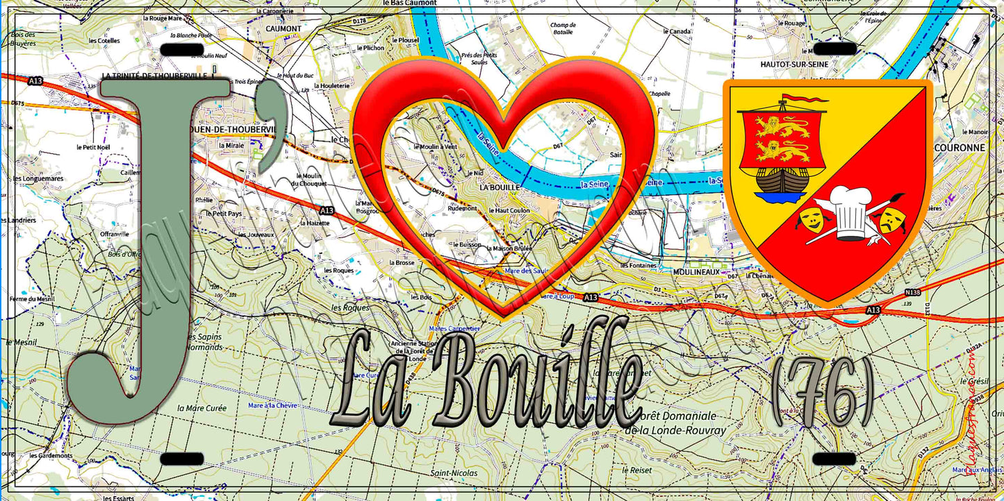 Plaque métal décorative 15X30 J' ❤️ La Bouille, Seine Maritime (76) géo