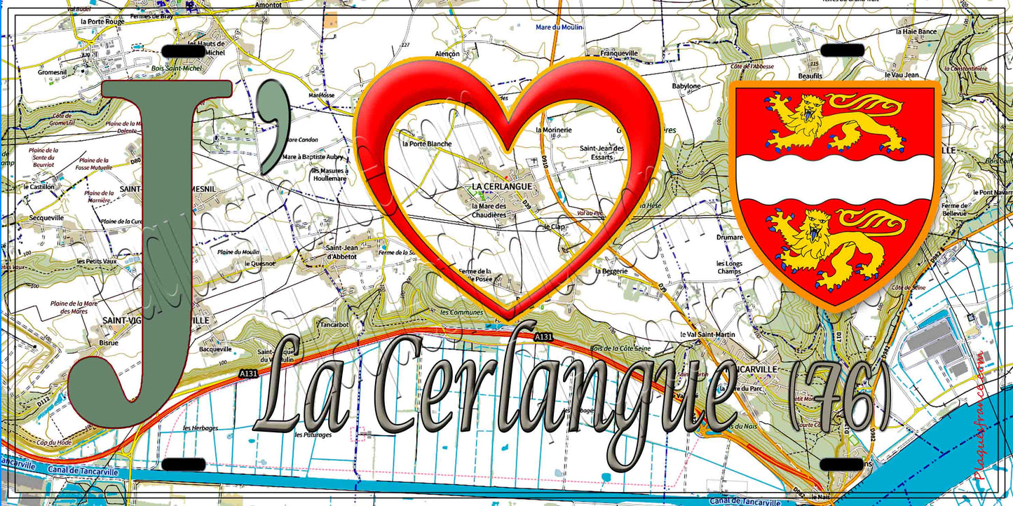 Plaque métal décorative 15X30 J' ❤️ La Cerlangue, Seine Maritime (76) géo