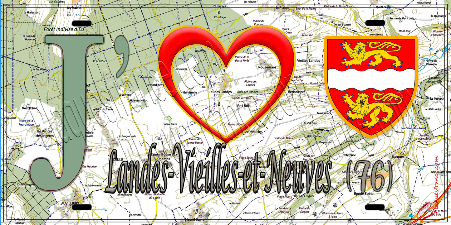 Plaque métal décorative 15X30 J' ❤️ Landes-Vieilles-et-Neuves, Seine Maritime (76) géo