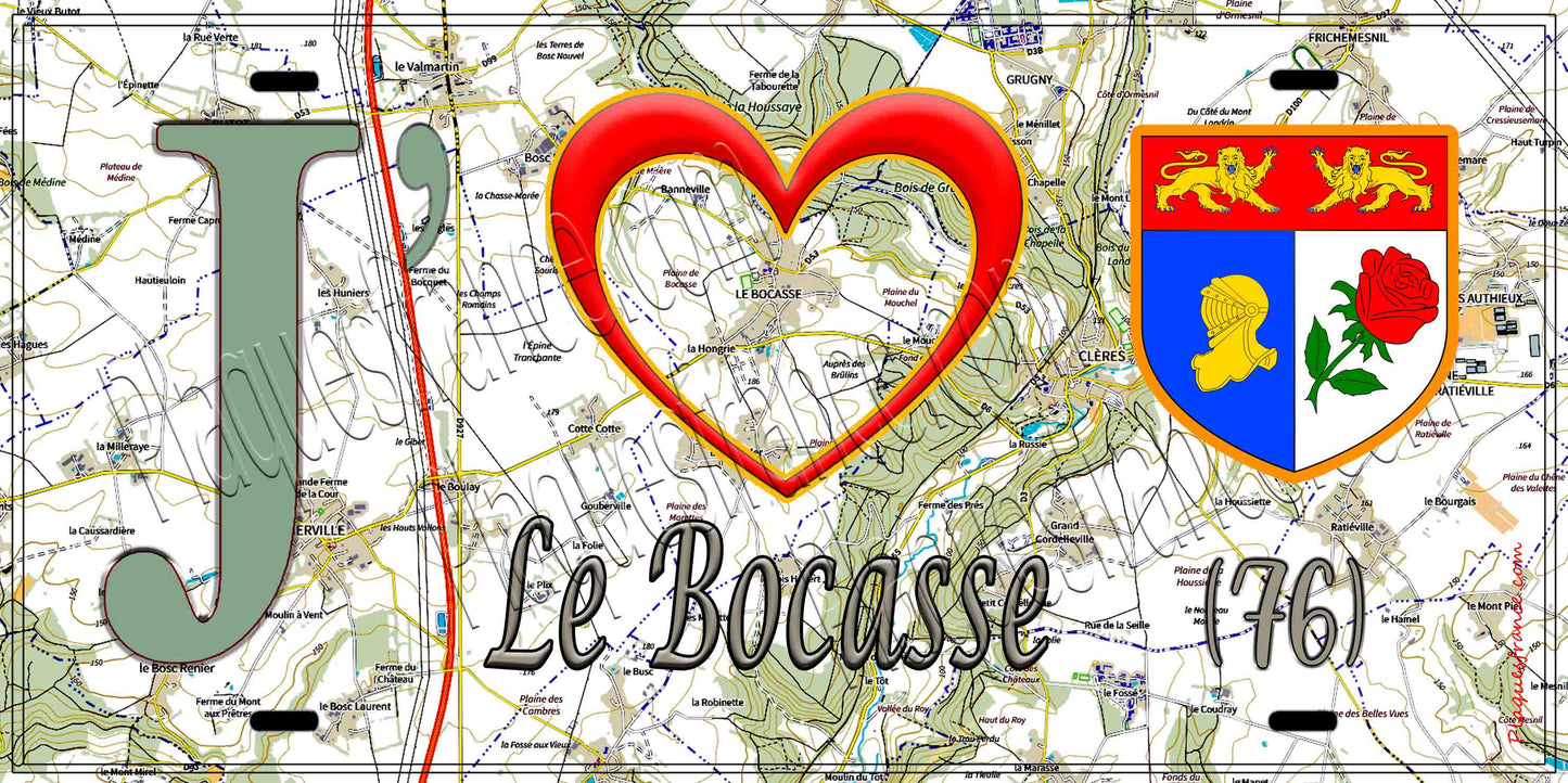 Plaque métal décorative 15X30 J' ❤️ Le Bocasse, Seine Maritime (76) géo