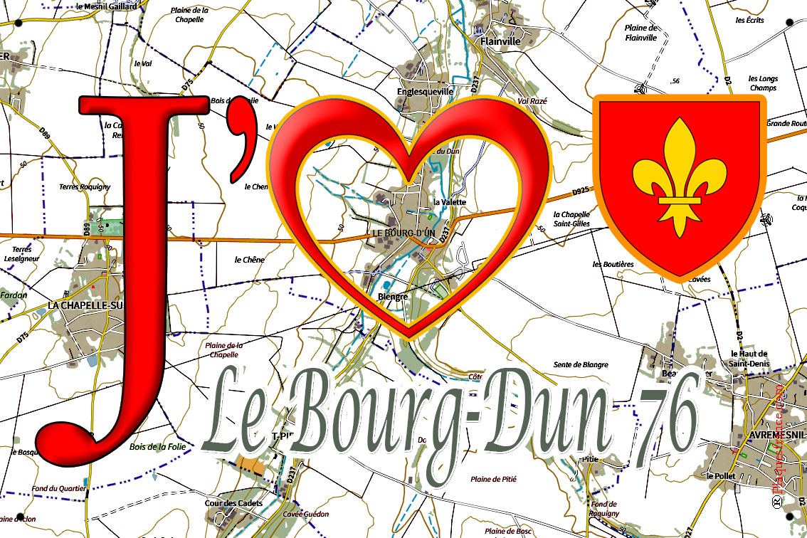 Plaque métal décorative 20 cm x 30 cm J' ❤️ Le Bourg-Dun, Seine Maritime (76)