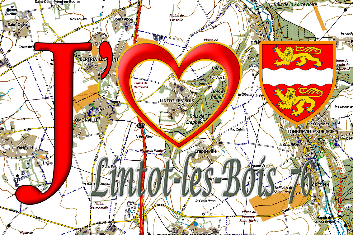 Plaque métal décorative 20 cm x 30 cm J' ❤️ Lintot-les-Bois, Seine Maritime (76)