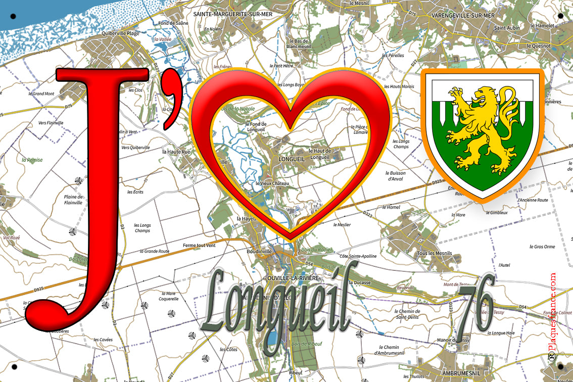 Plaque métal décorative 15x30J' ❤️ Longueil, Seine Maritime (76)